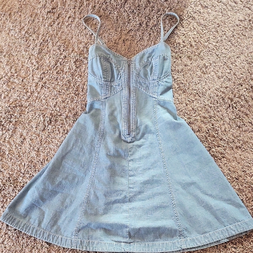 French Connection "Marie" Sweetheart Neckline Denim Chambray Dress 100% Cotton 2